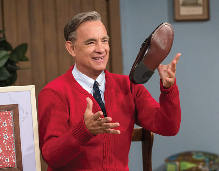 Tom Hanks as Mr. Rogers in A Beautiful Day in the Neighborhood.