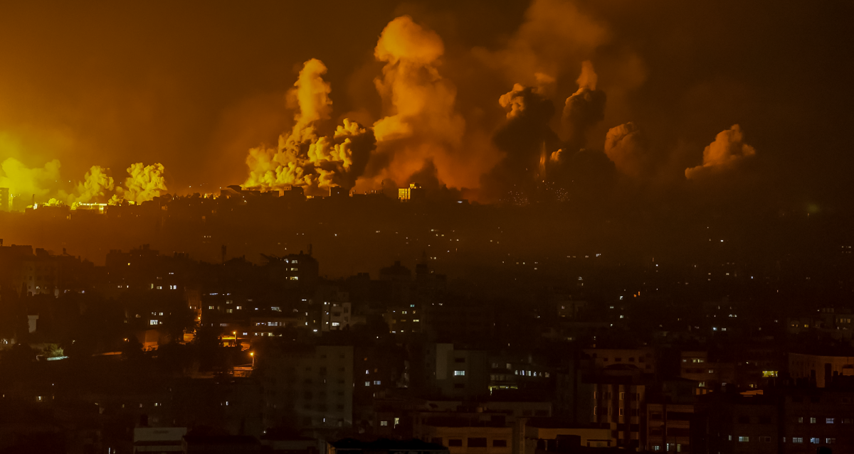 Fire and smoke over Gaza City following an Israeli airstrike on Oct. 8. Thousands have been killed in Gaza and Israel since the terrorist attacks on Oct. 7.