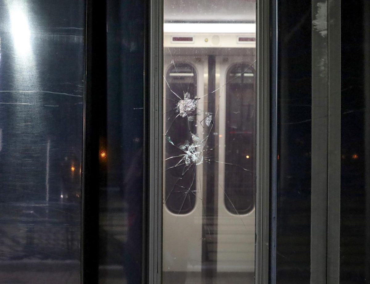Windows cracked on one the DART trains, possibly broken during one of many fights that occur on DART.