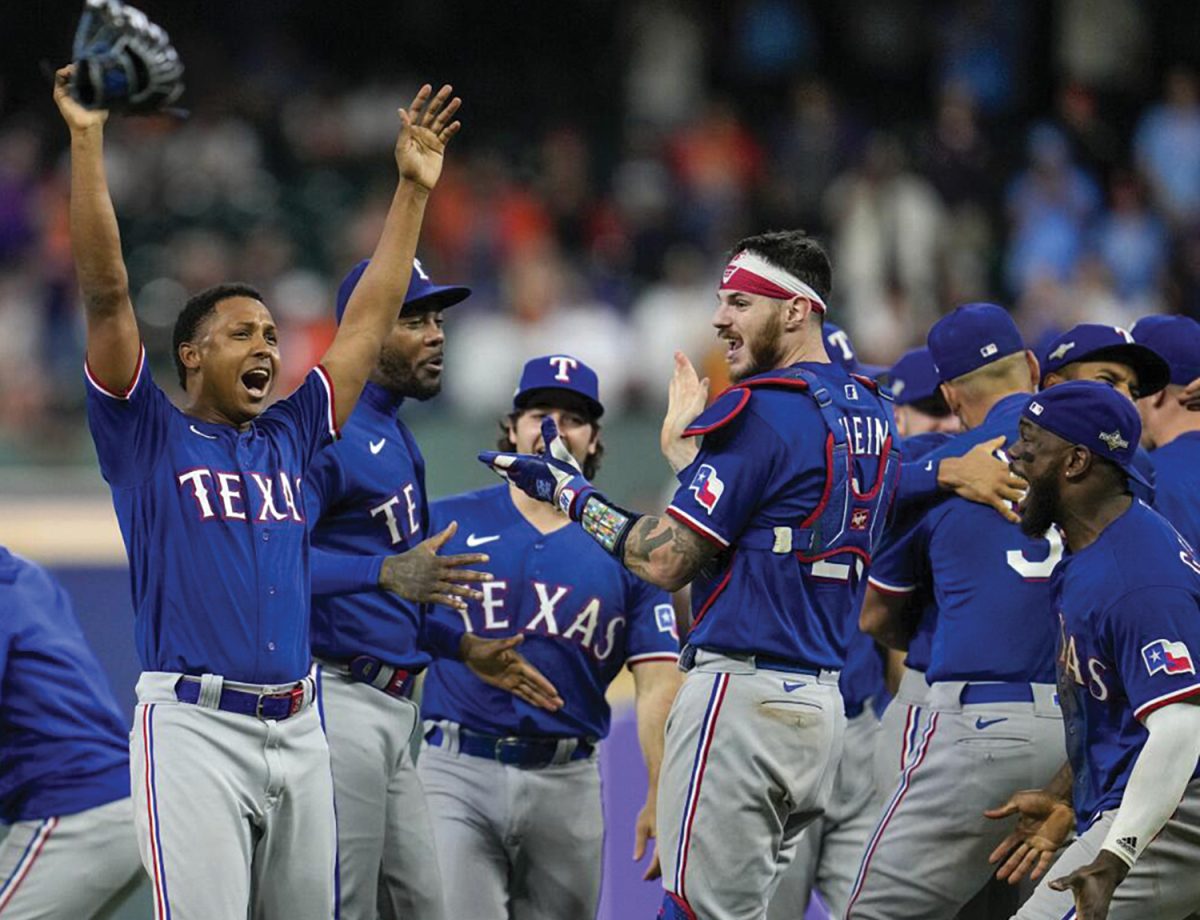 Rangers celebrate beating the Houston Astros in game seven of the ALCS, advancing to their first World Series in 12 years.