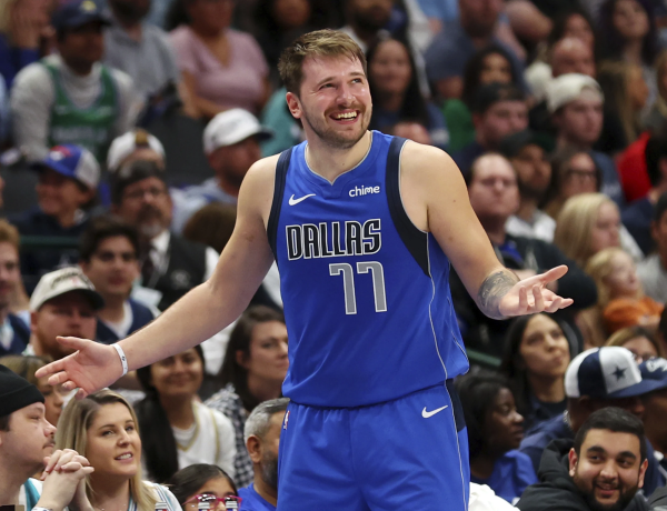 Doncic reacts to a foul called against him.