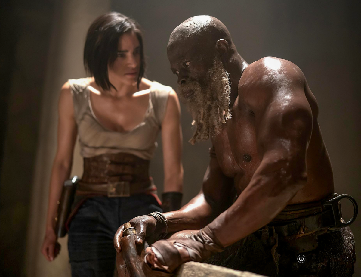 Sofia Boutella as Titus, left, and Djimon Hounsou as Kora star in Netflixs “Rebel Moon: Part One - A Child of Fire.”
