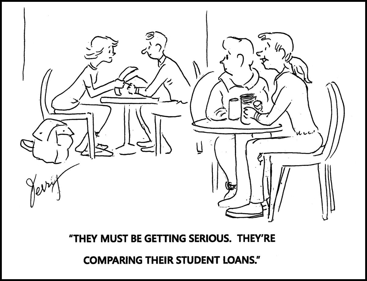 Comparing student loans - a cartoon by Jerry Weiss