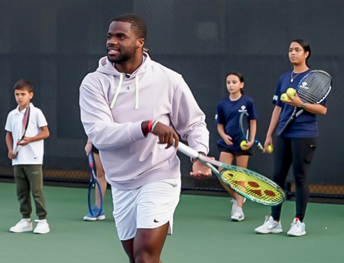 Frances+Tiafoe+plays+against+students+and+children+at+the+Dallas+Open+hosted+on+the+SMU+campus.