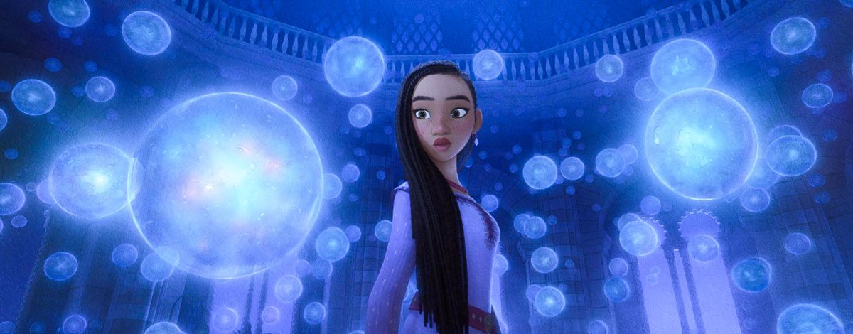 Asha (voiced by Ariana DeBose) looking for her family’s wishes to save them from Magnifico from Disney’s movie “Wish.”