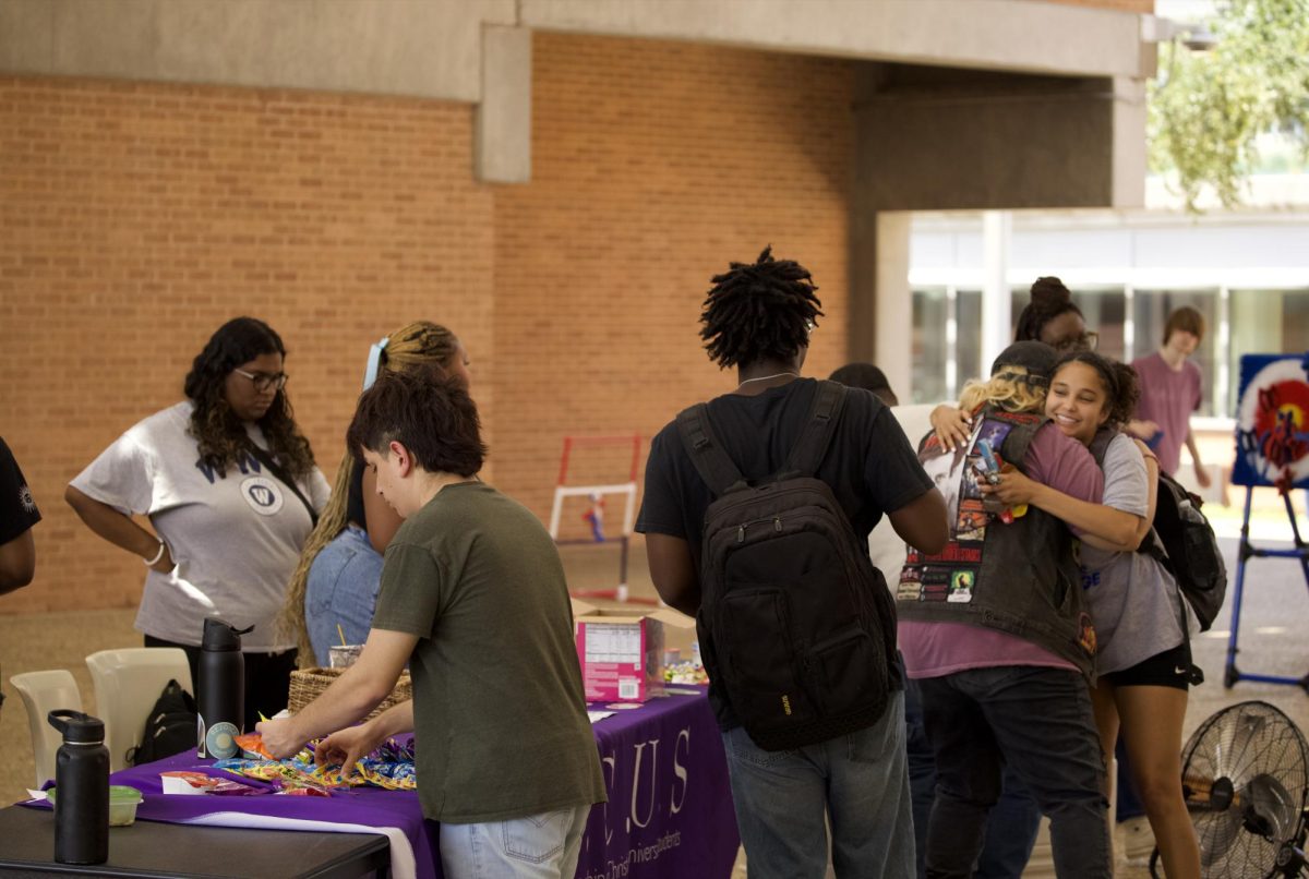 Students welcoming each other on the first day back on campus.