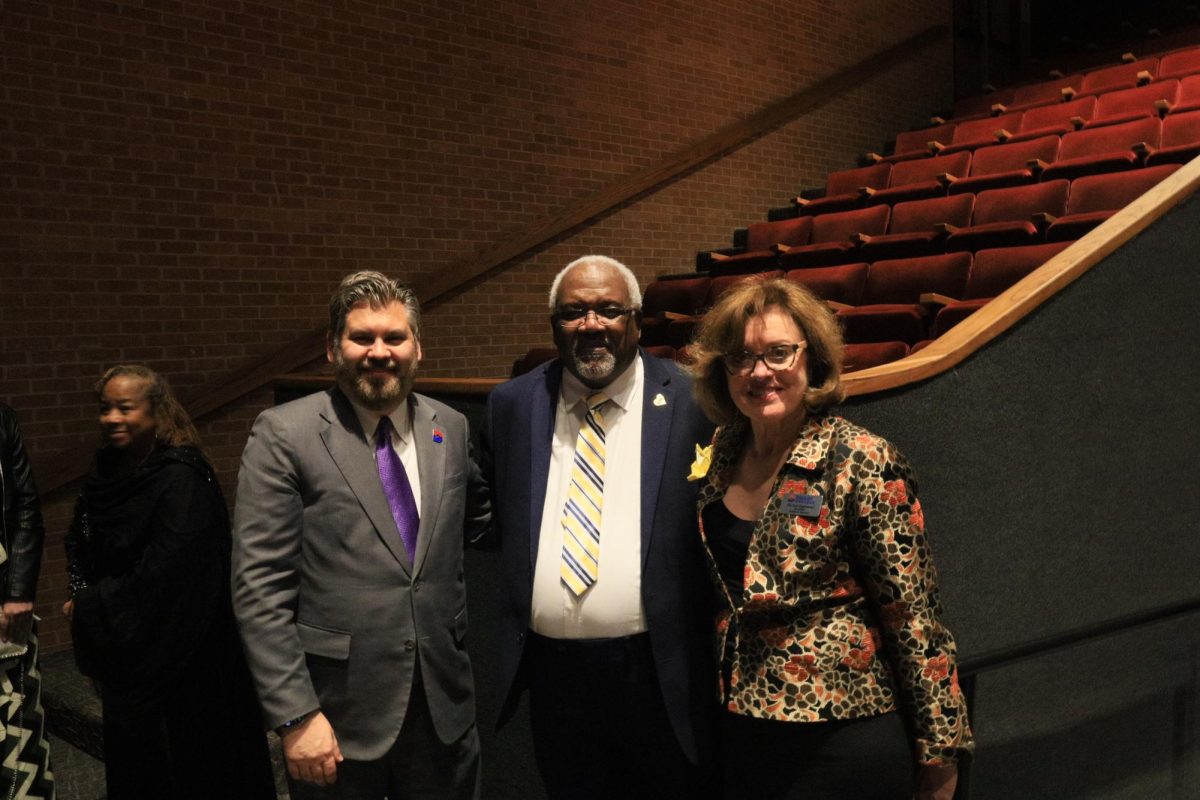 Chancellor Justin Lonon, Professor Larry Polk and Richland President Kathryn Eggleston after the ceremony.