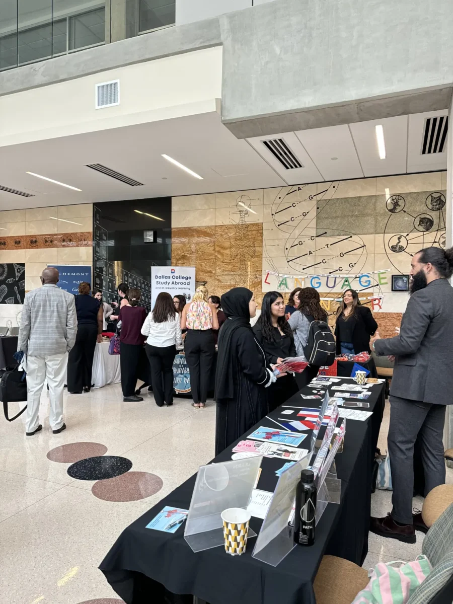 Students at the French Resource Fair. 