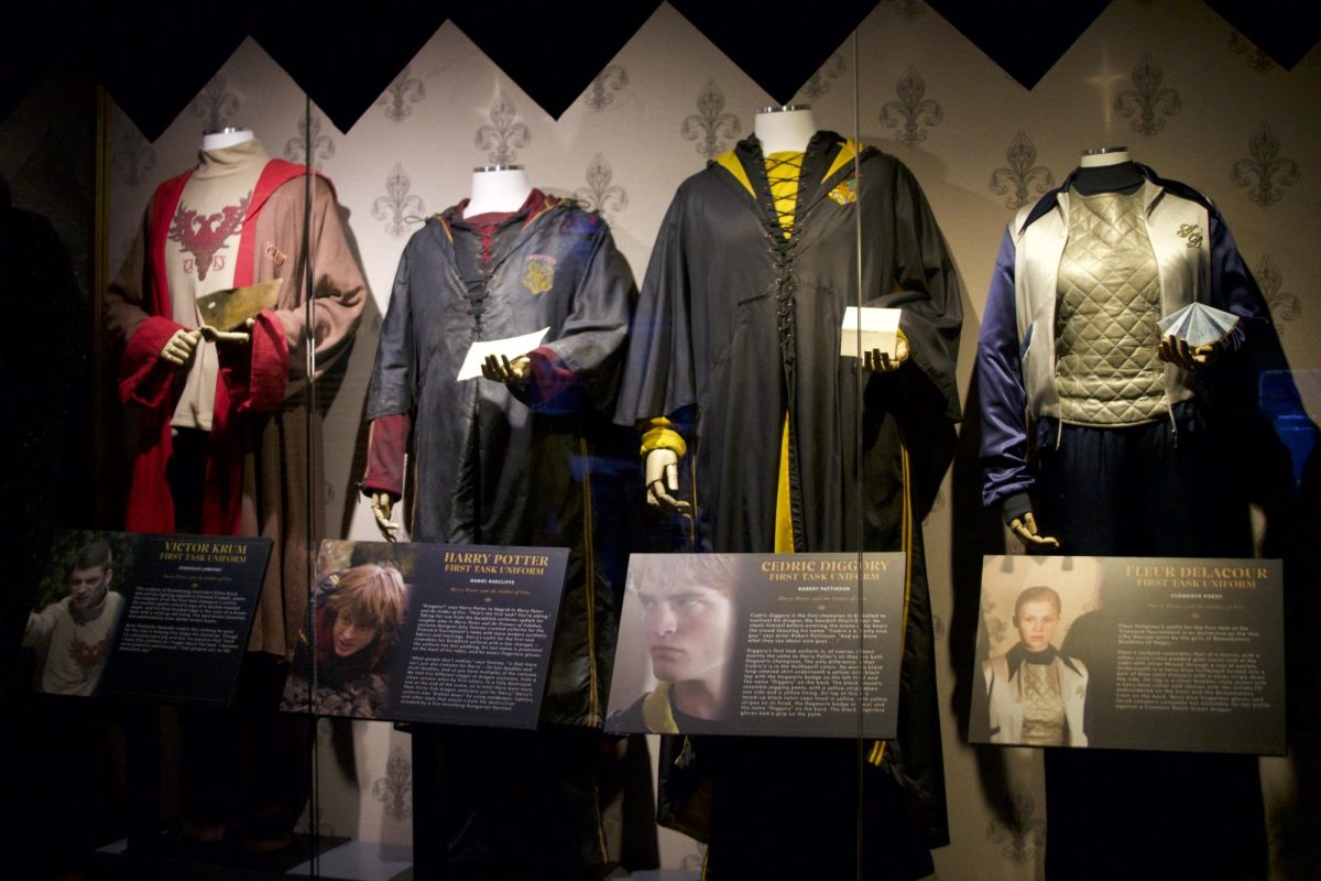 Cast wardrobe on displayment with character descriptions. 