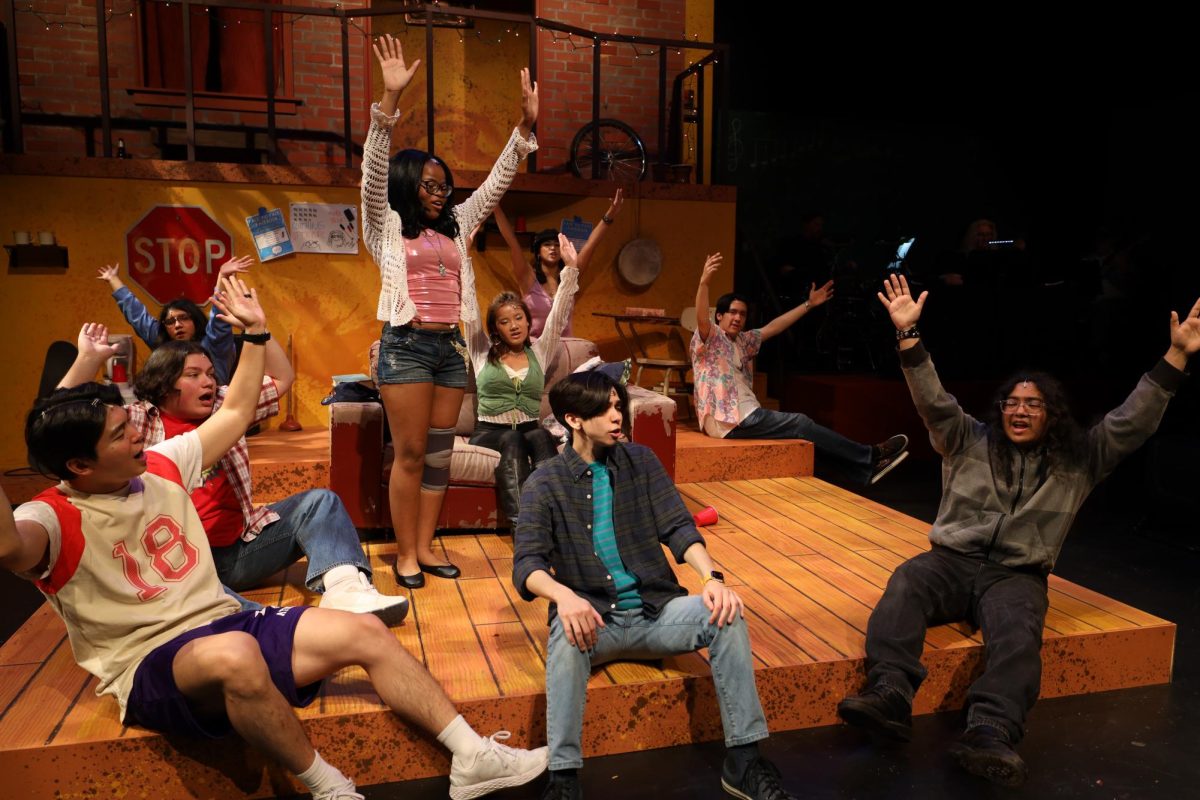 The cast of  ‘COLLEGE: The Musical’ takes over the stage in Fannin Performance Hall. 